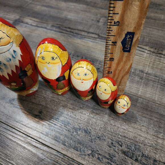 Vintage Santa wooden Nesting Dolls see pics for wear E - Picture 16 of 16